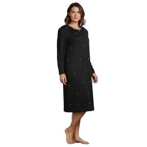 Leslie Fay Vintage Pearl Embellished Black Sweater Midi Dress 18 Wedding Guest